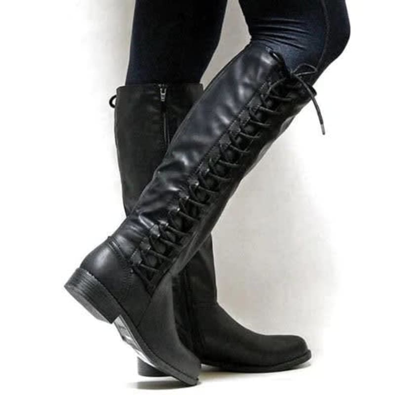 Women's Faux Leather Lace-Up Knee High Boots | Niamh_1