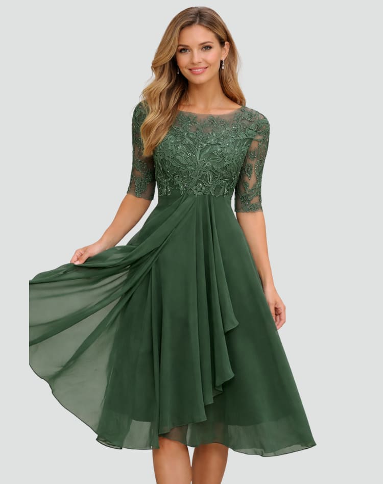 Women's Lace Wedding Guest Midi Dress | Annalise_3