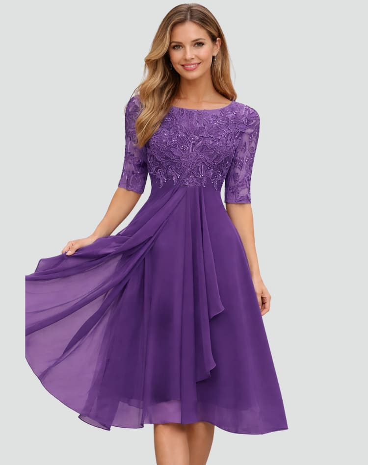 Women's Lace Wedding Guest Midi Dress | Annalise_4