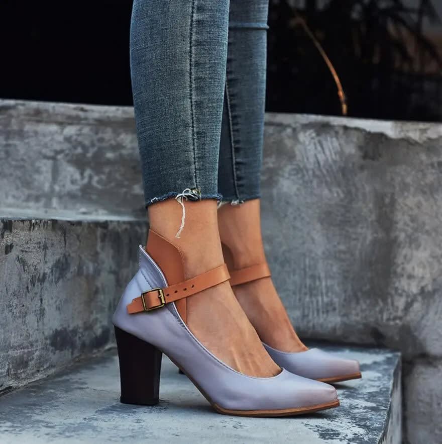 Women's Ankle Strap Block Heel Court Shoes | Malvina_4