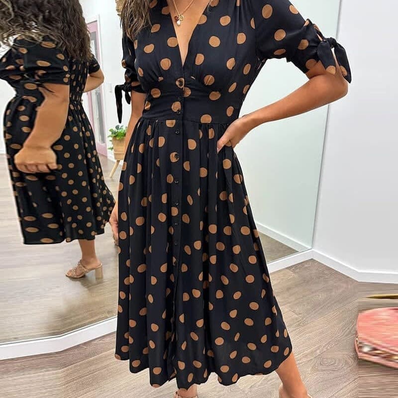 Women's Polka Dot V-Neck Midi Dress | Violet_1