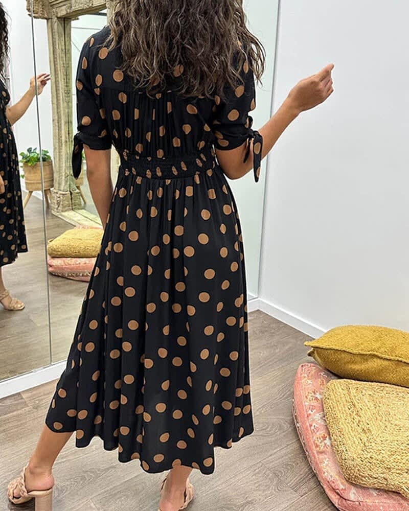 Women's Polka Dot V-Neck Midi Dress | Violet_2