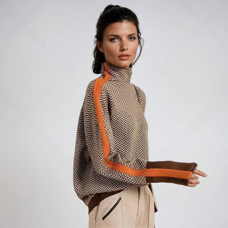 Women's Contrast Stripe Turtleneck Jumper | Nia_1