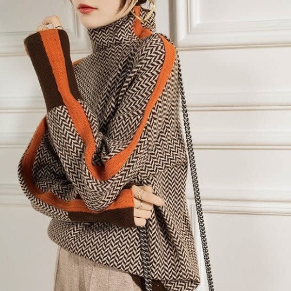 Women's Contrast Stripe Turtleneck Jumper | Nia_2