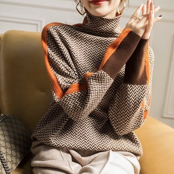 Women's Contrast Stripe Turtleneck Jumper | Nia_3