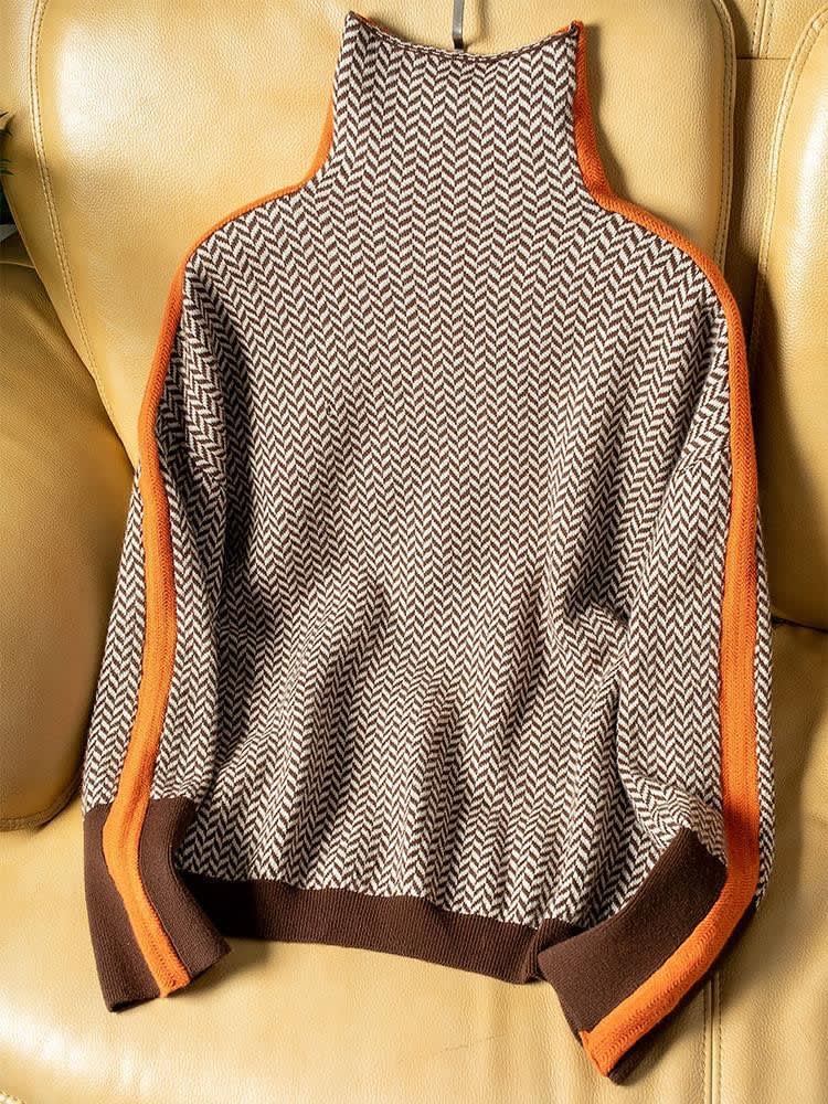 Women's Contrast Stripe Turtleneck Jumper | Nia_4