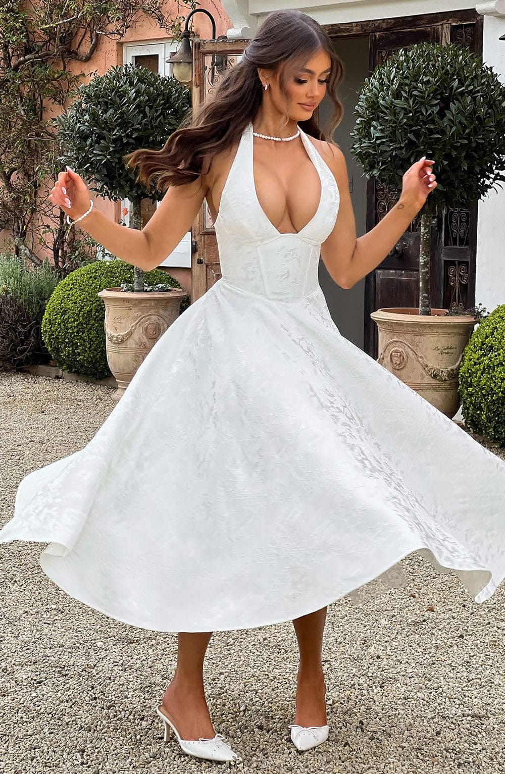 Women's Halter Neck Wedding Guest Midi Dress with Corset Back | Hailey Thompson_8