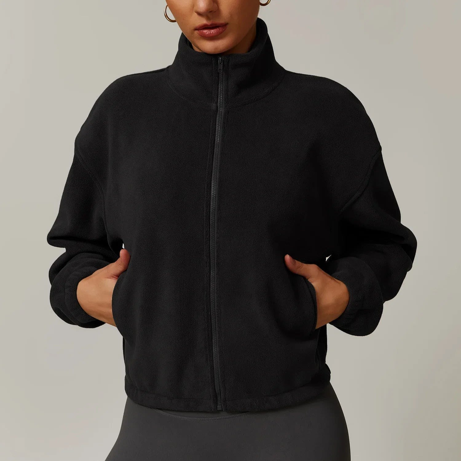 Women's Cropped Fleece Zip Up Jacket | Cara_10