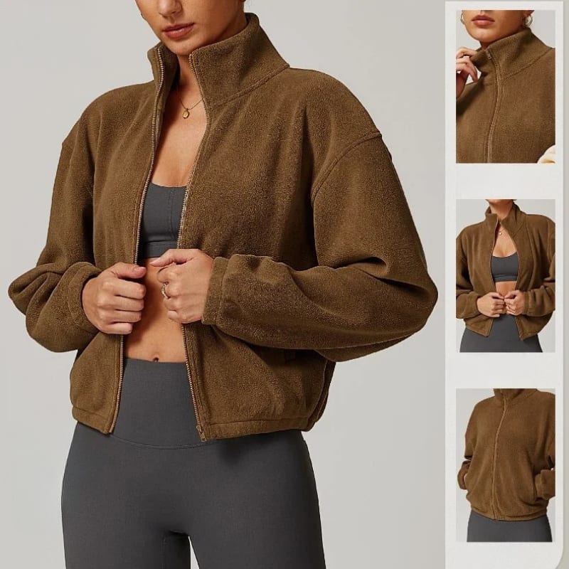Women's Cropped Fleece Zip Up Jacket | Cara_6