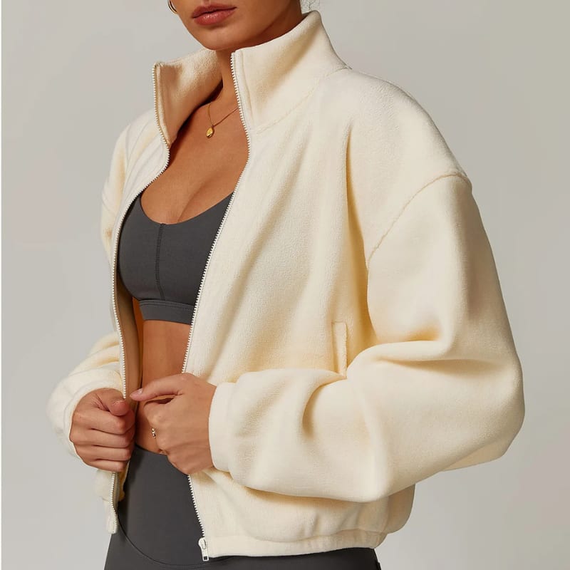 Women's Cropped Fleece Zip Up Jacket | Cara_8