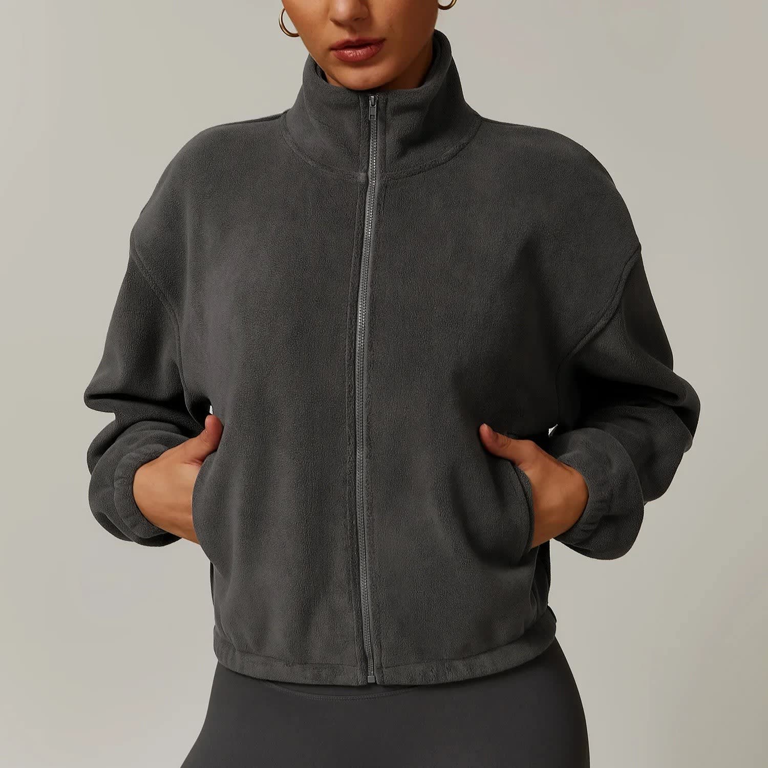 Women's Cropped Fleece Zip Up Jacket | Cara_9