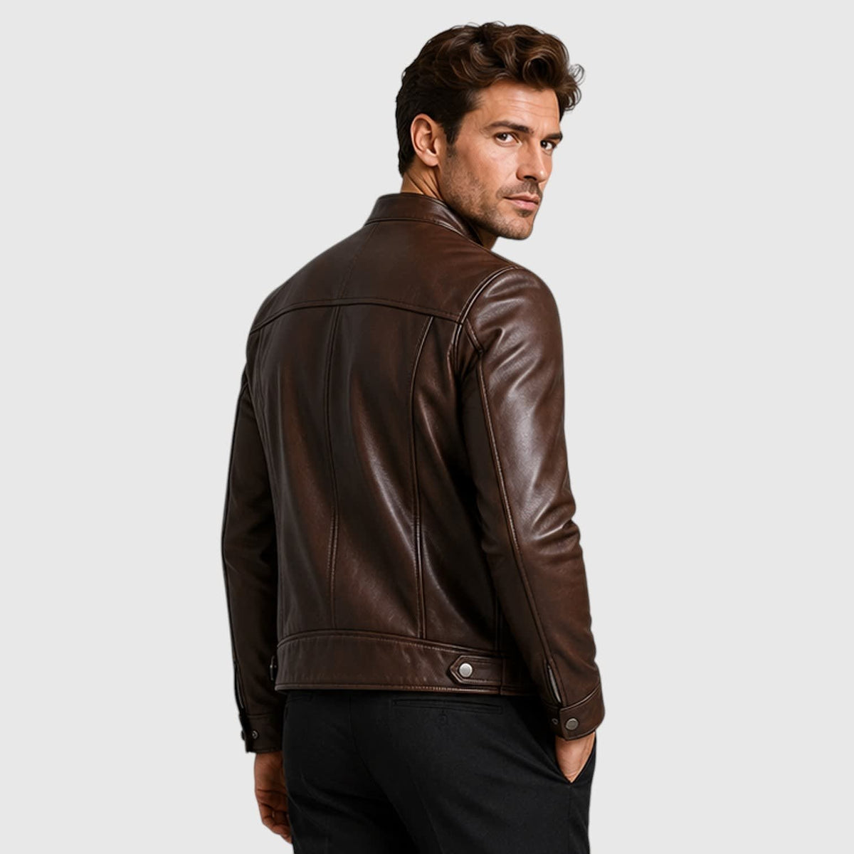 Men's Leather Cafe Racer Jacket | Finn_10