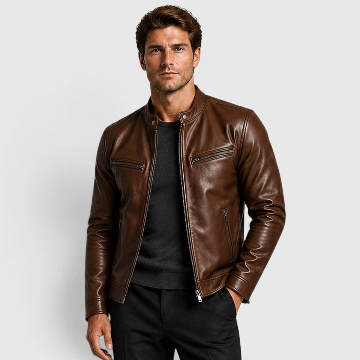 Men's Leather Cafe Racer Jacket | Finn_8