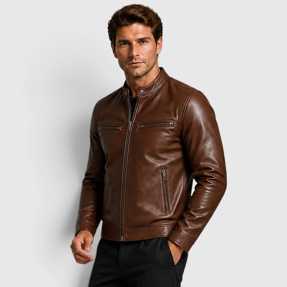 Men's Leather Cafe Racer Jacket | Finn_9