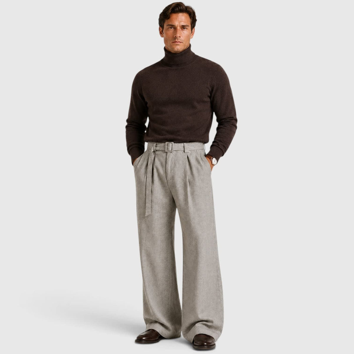 Men's Pleated Wide Leg Trousers | Roy_14