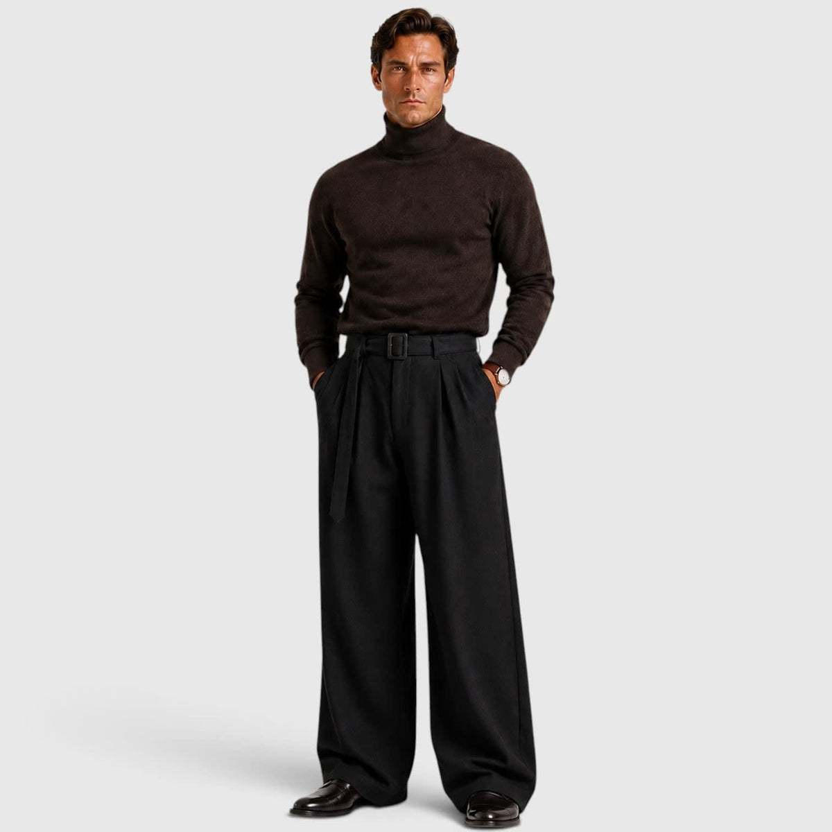 Men's Pleated Wide Leg Trousers | Roy_7