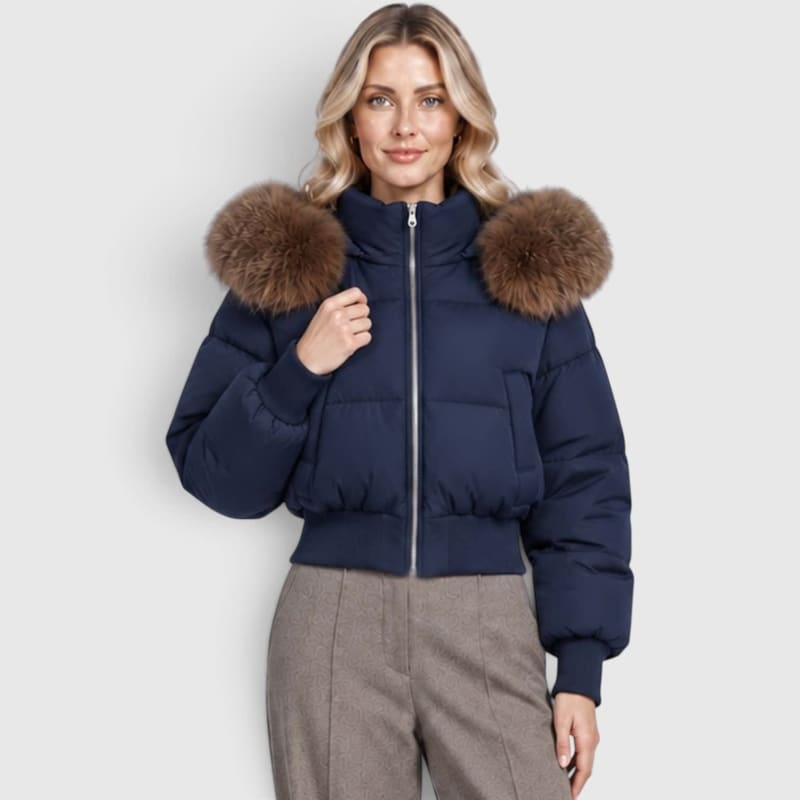 Women's Cropped Puffer Jacket With Fur Trim Hood | Polly_1