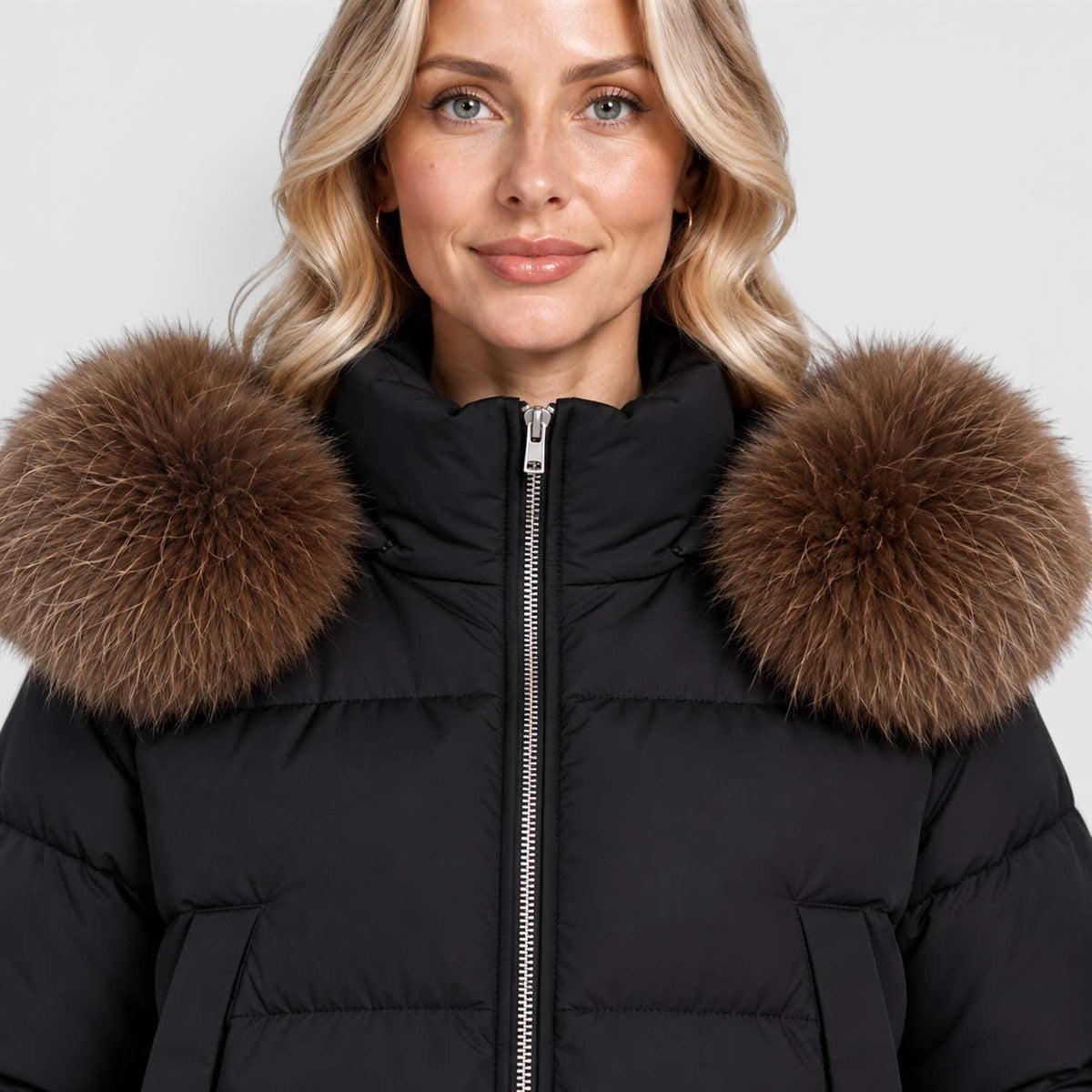 Women's Cropped Puffer Jacket With Fur Trim Hood | Polly_11