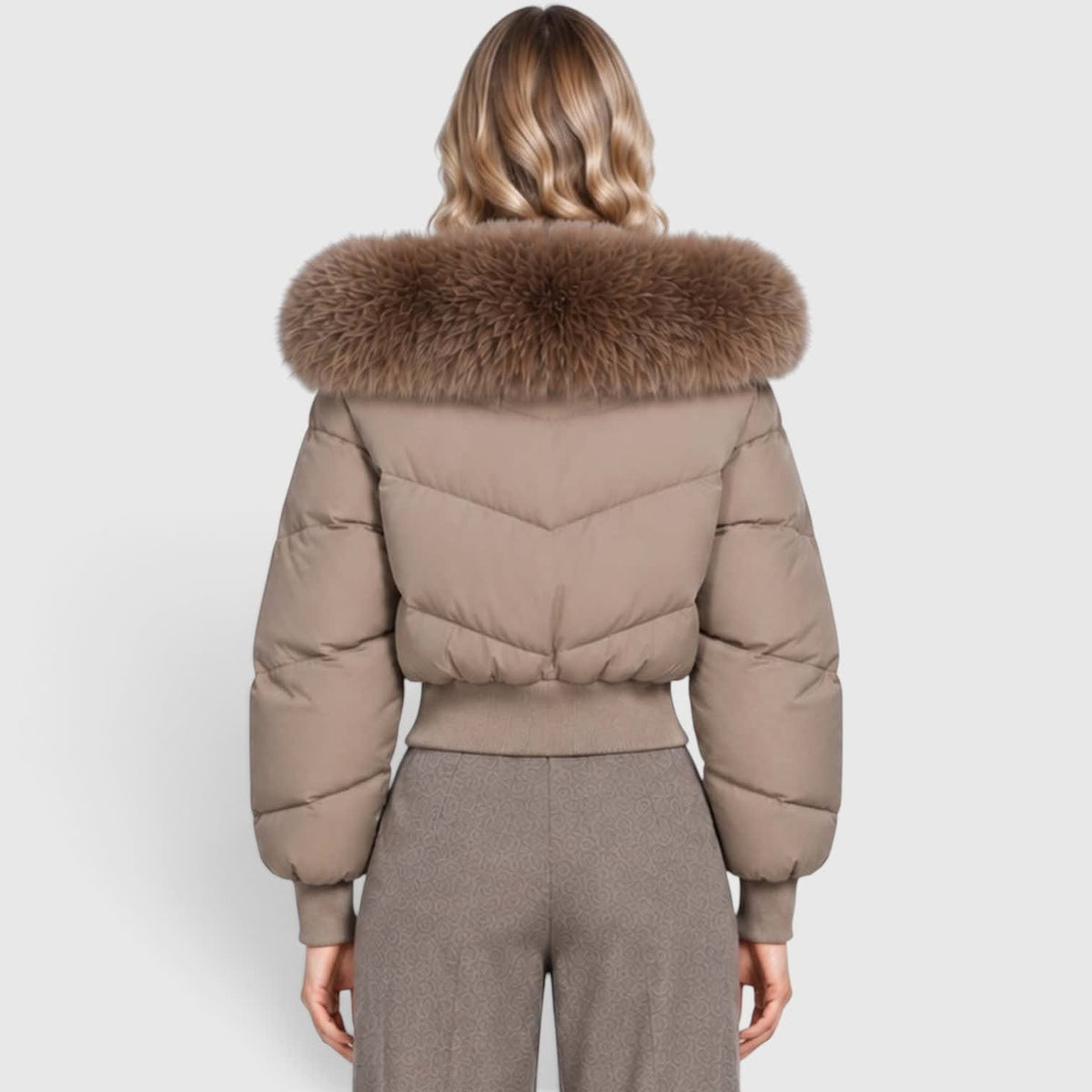 Women's Cropped Puffer Jacket With Fur Trim Hood | Polly_15