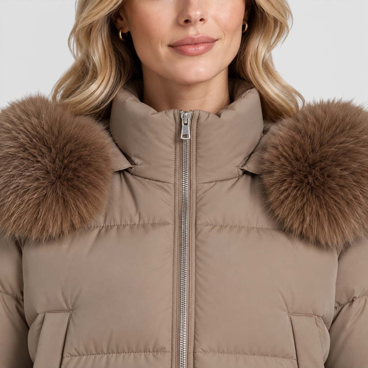 Women's Cropped Puffer Jacket With Fur Trim Hood | Polly_17