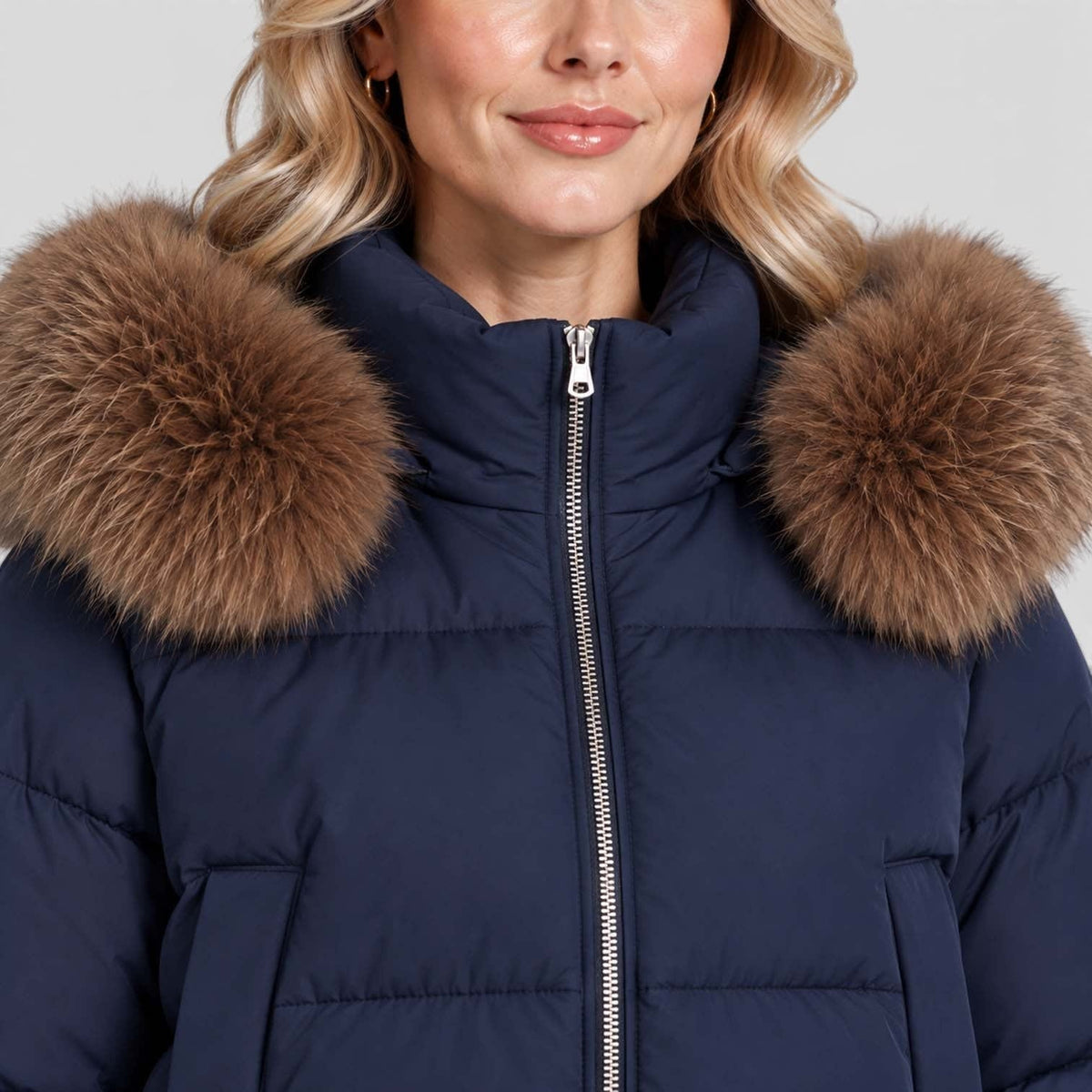 Women's Cropped Puffer Jacket With Fur Trim Hood | Polly_5