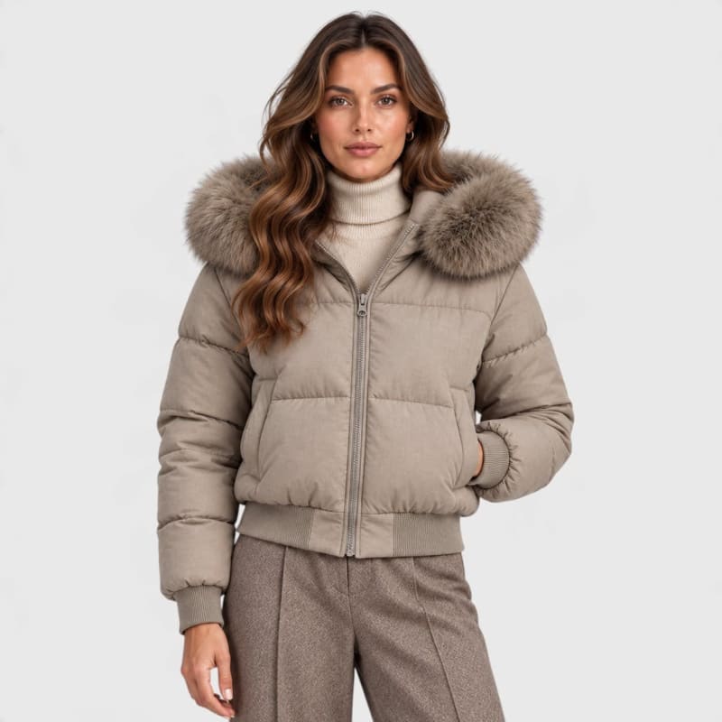 Women's Cropped Faux Fur Puffer Jacket | Greta_1