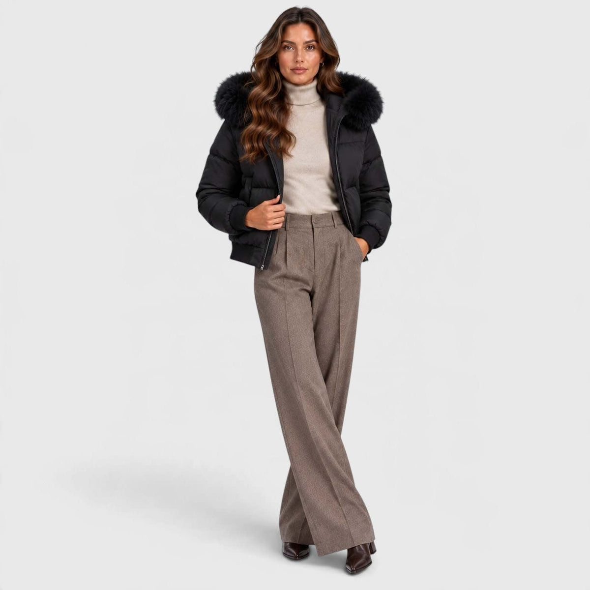 Women's Cropped Faux Fur Puffer Jacket | Greta_12