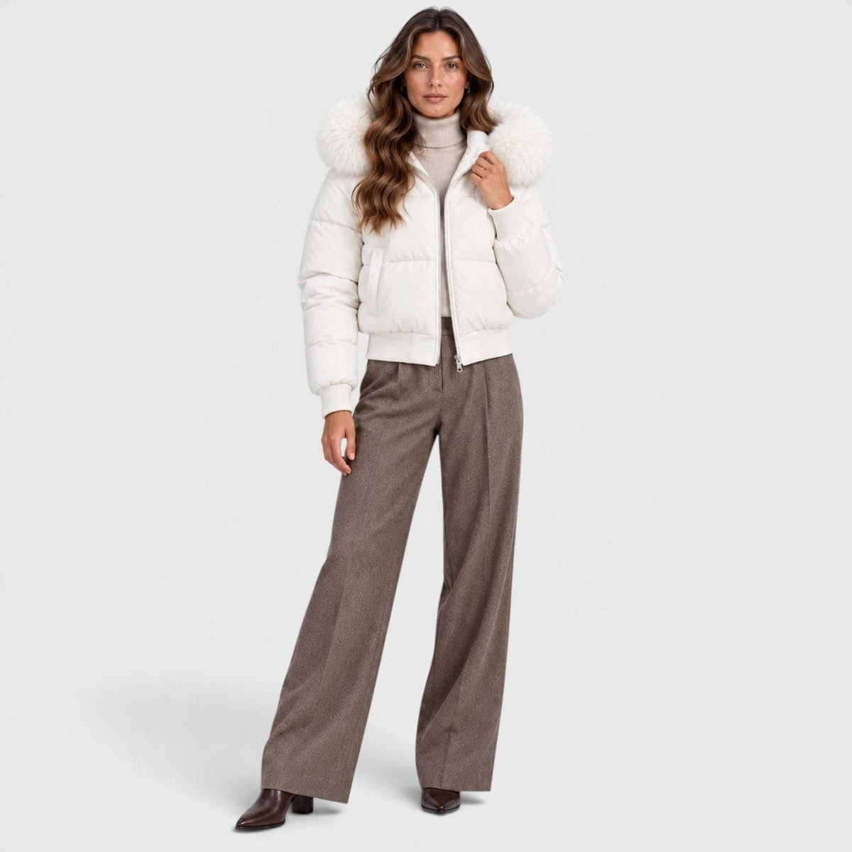 Women's Cropped Faux Fur Puffer Jacket | Greta_17