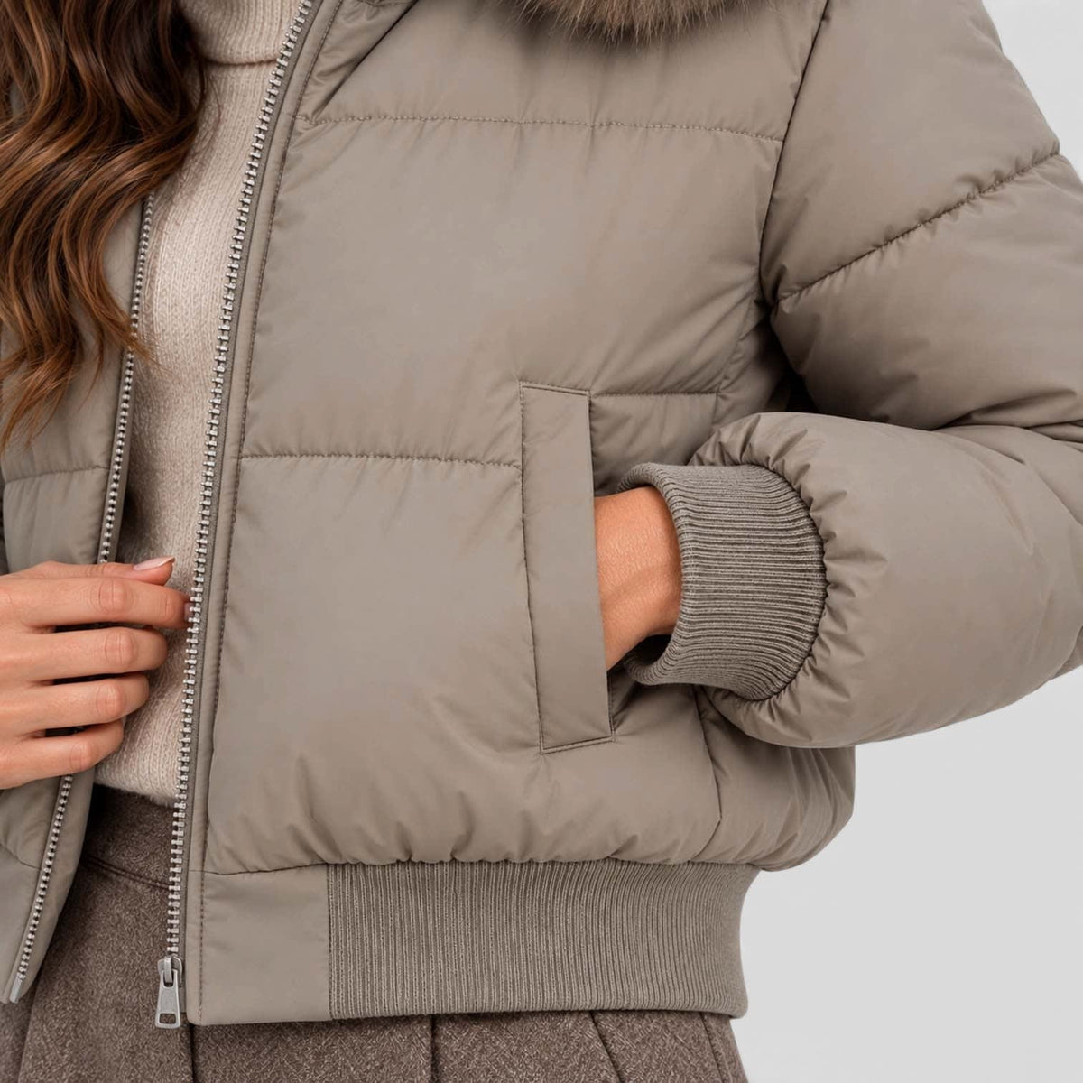 Women's Cropped Faux Fur Puffer Jacket | Greta_2
