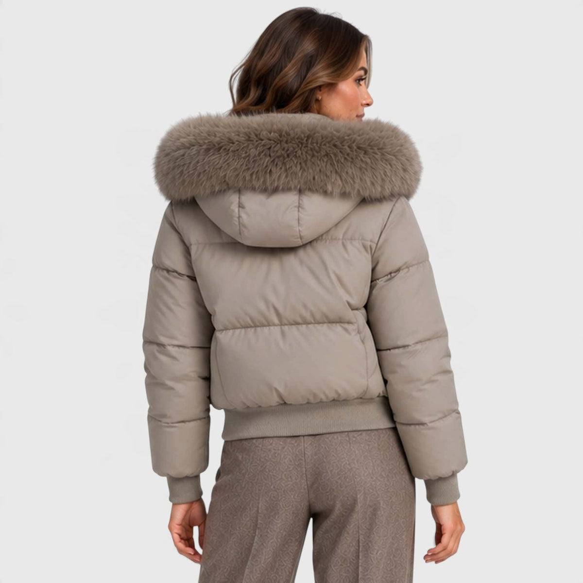 Women's Cropped Faux Fur Puffer Jacket | Greta_3