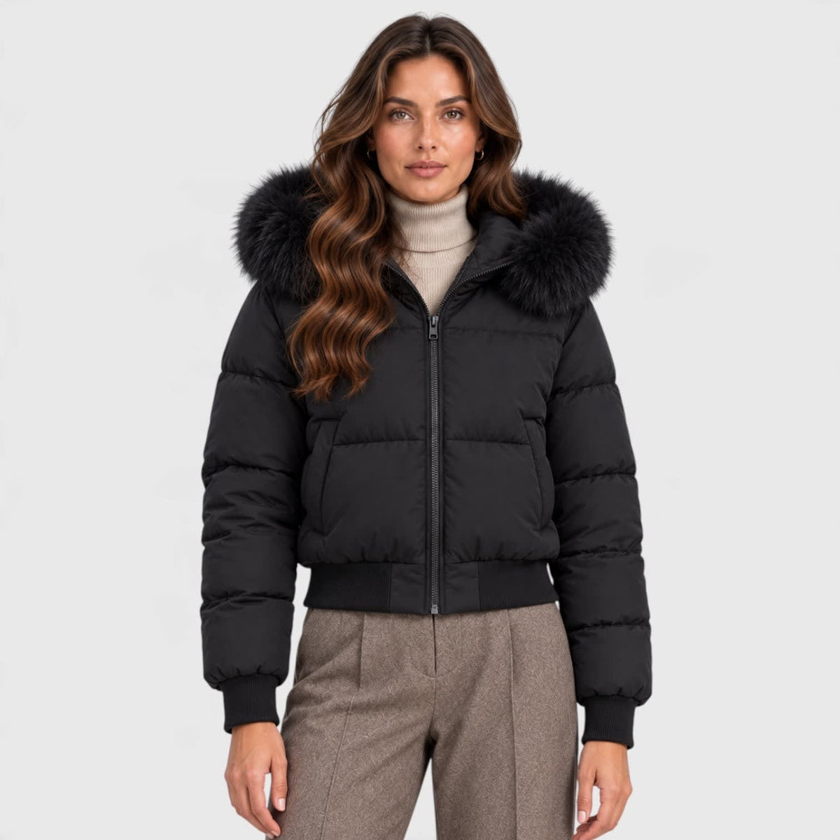 Women's Cropped Faux Fur Puffer Jacket | Greta_7
