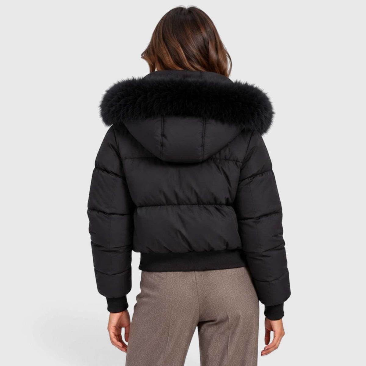 Women's Cropped Faux Fur Puffer Jacket | Greta_8