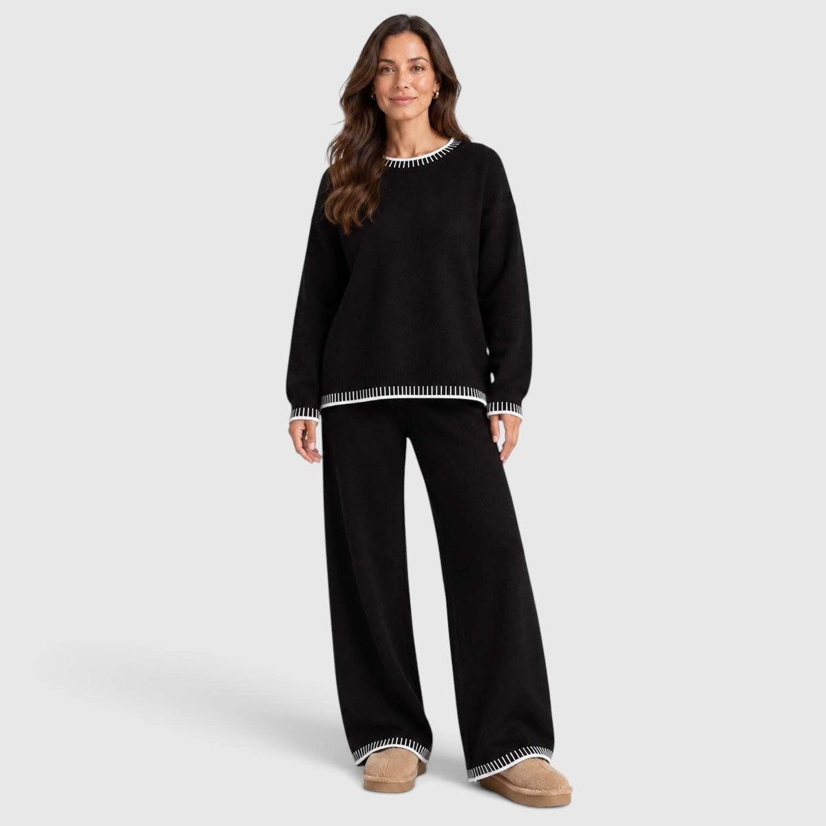Women's Contrast Stitch Knit Co-ord Set | Octavia_3