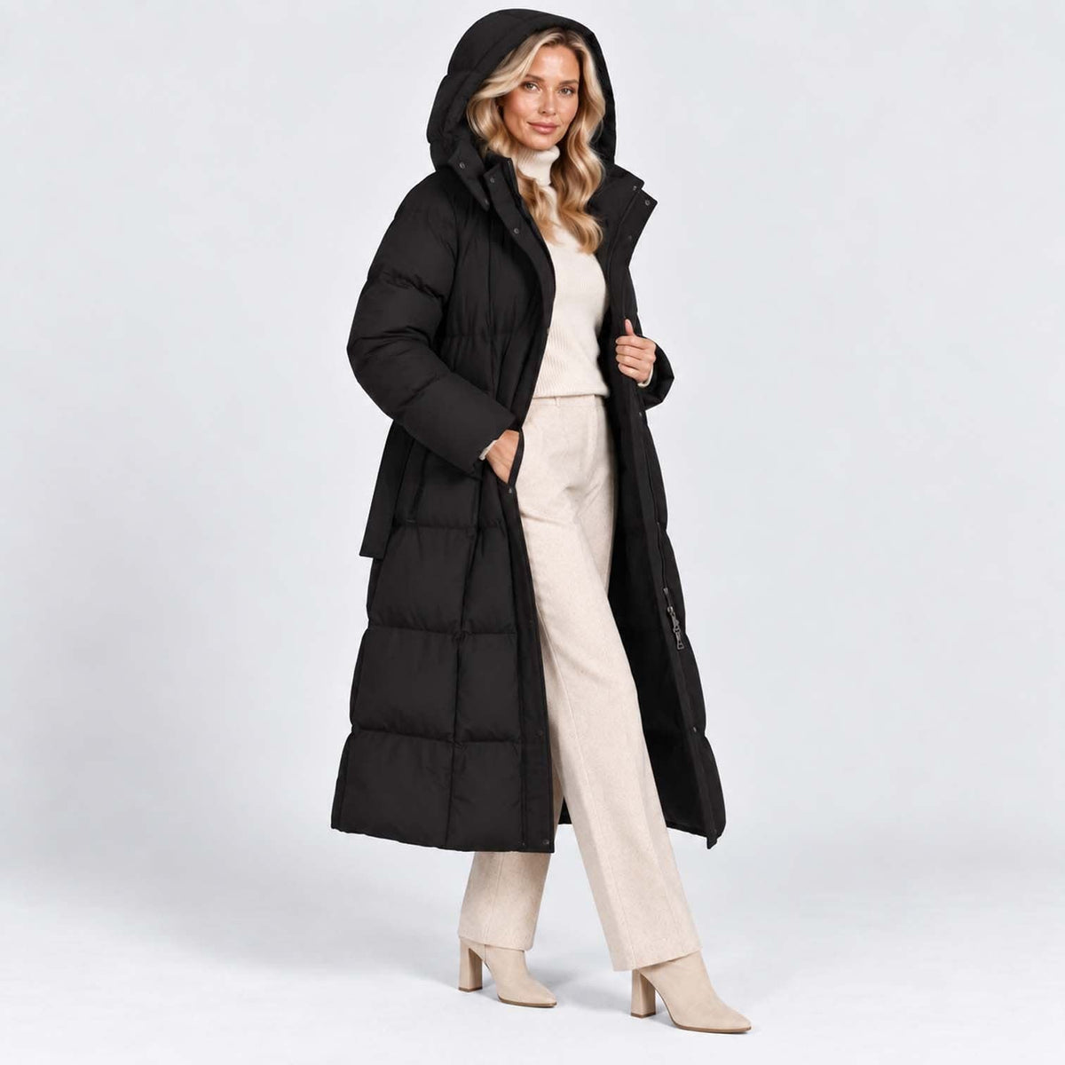 Women's Belted Long Puffer Coat | Bethan_7