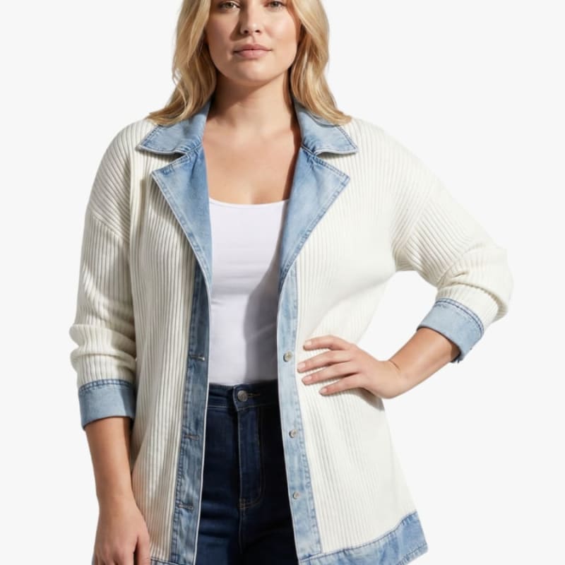 Women's Ribbed Knit Denim Mix Jacket | Skye_1