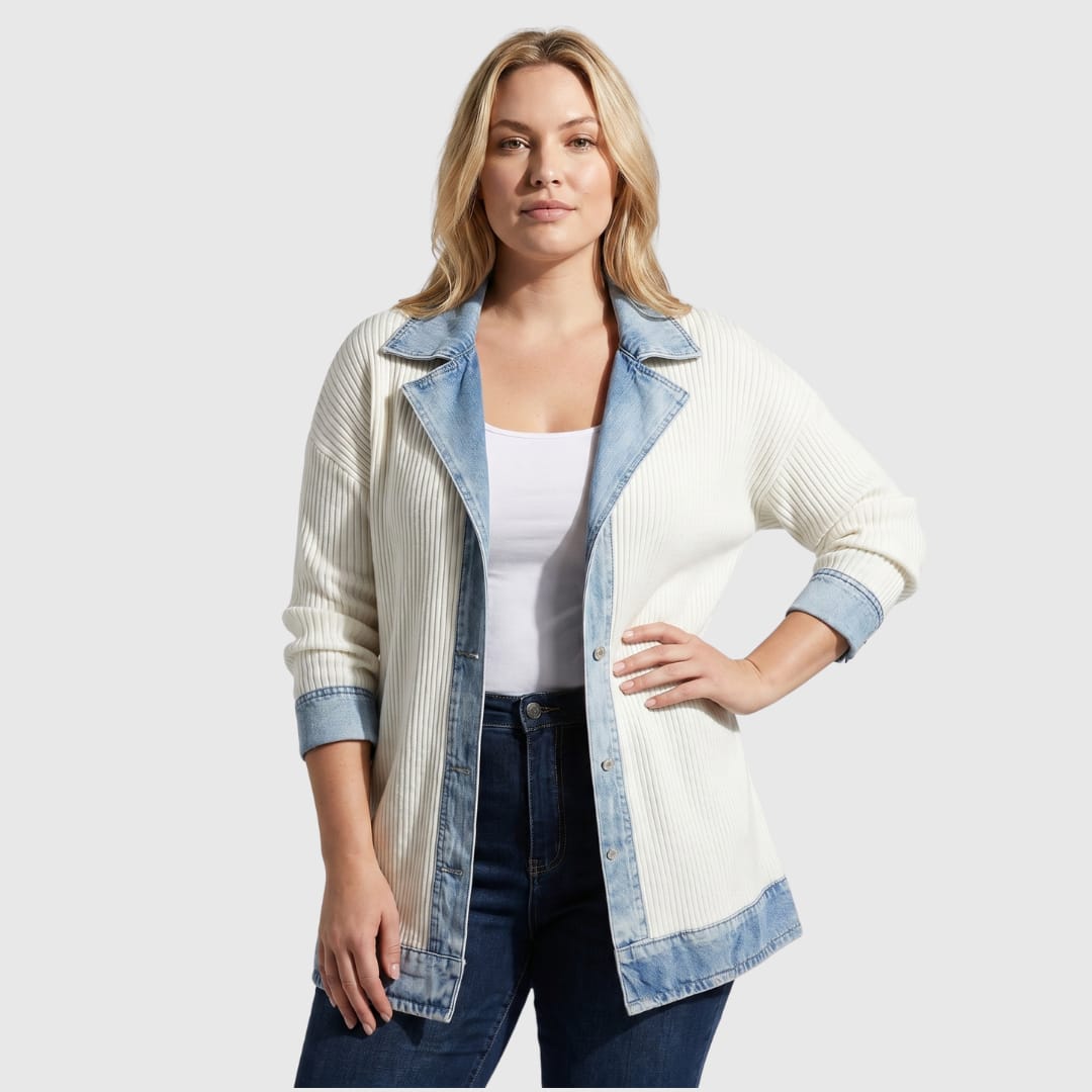 Women's Ribbed Knit Denim Mix Jacket | Skye_8