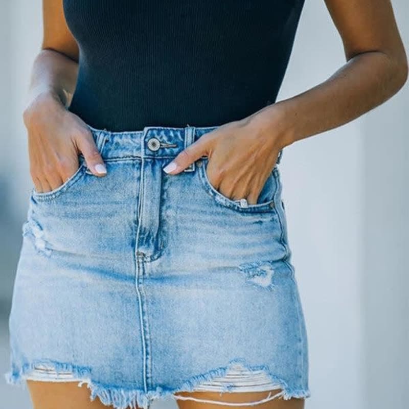 Women's Distressed Denim Mini Skirt | Hermione_1