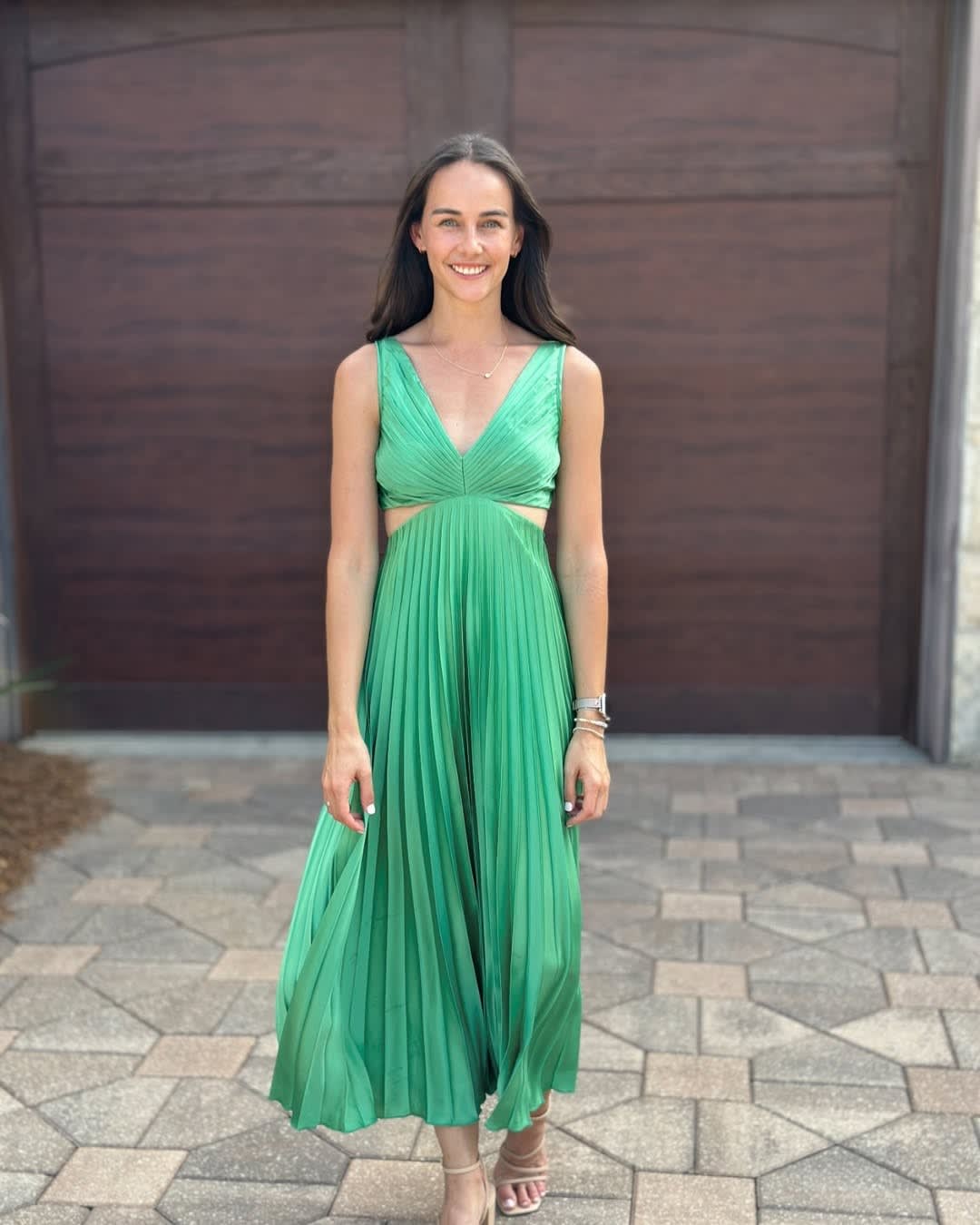 Women's Pleated V-Neck Wedding Guest Midi Dress with Cutout | Alexandra Kelly_6