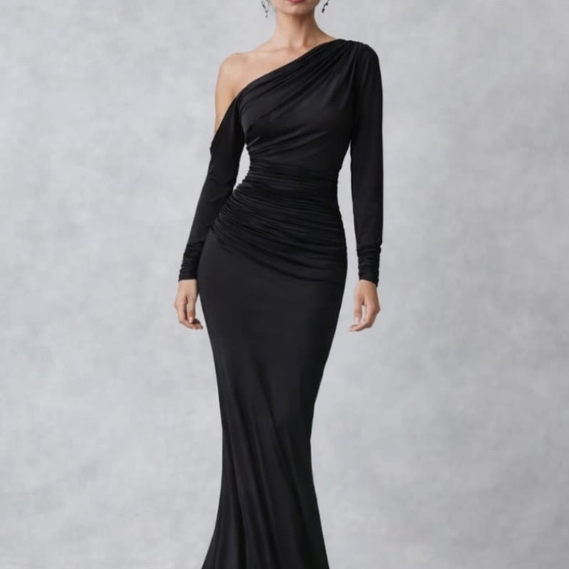 Women's One Shoulder Ruched Maxi Dress | Faye_1
