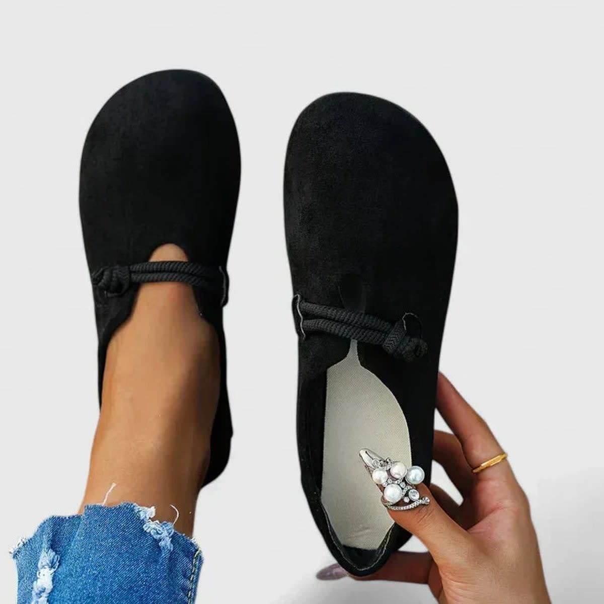 Women's Rope Strap Suede-Effect Orthopedic Flats | Mari_4