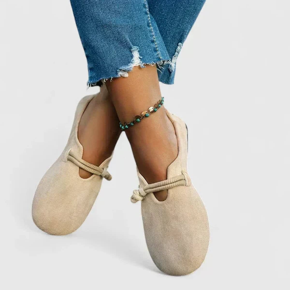 Women's Rope Strap Suede-Effect Orthopedic Flats | Mari_5
