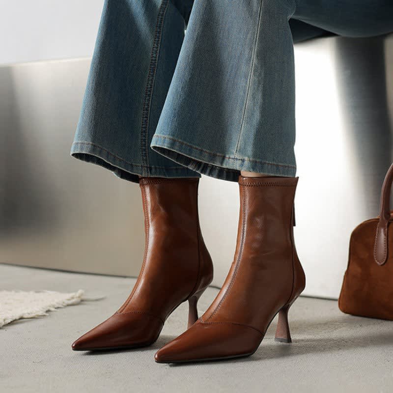 Women's Leather Pointed Toe Ankle Boots | Iseult_3