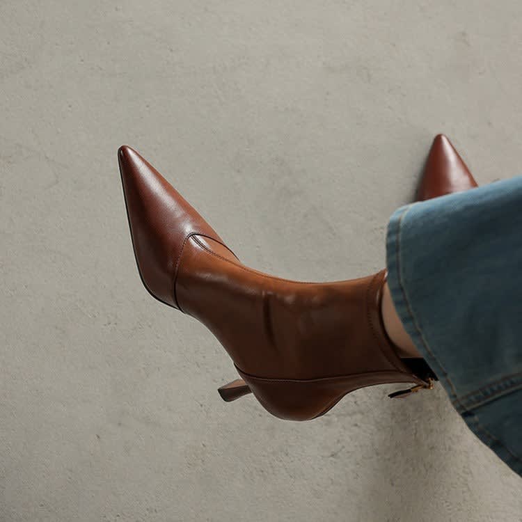 Women's Leather Pointed Toe Ankle Boots | Iseult_4