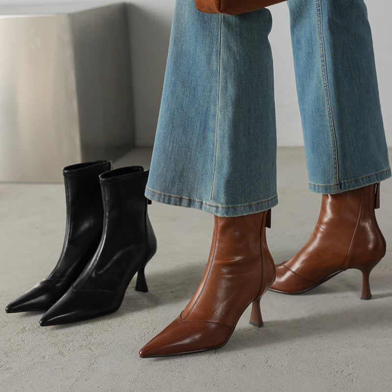 Women's Leather Pointed Toe Ankle Boots | Iseult_5