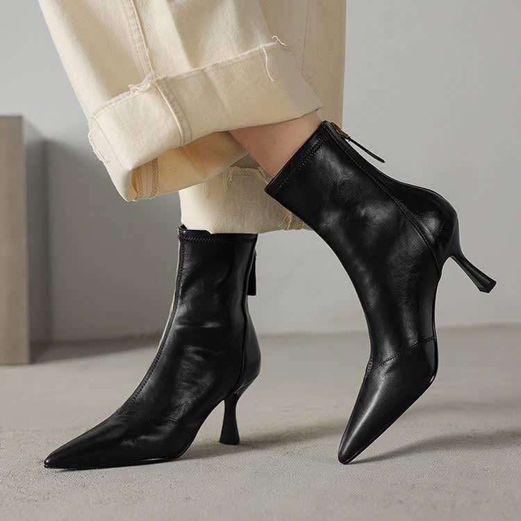 Women's Leather Pointed Toe Ankle Boots | Iseult_7