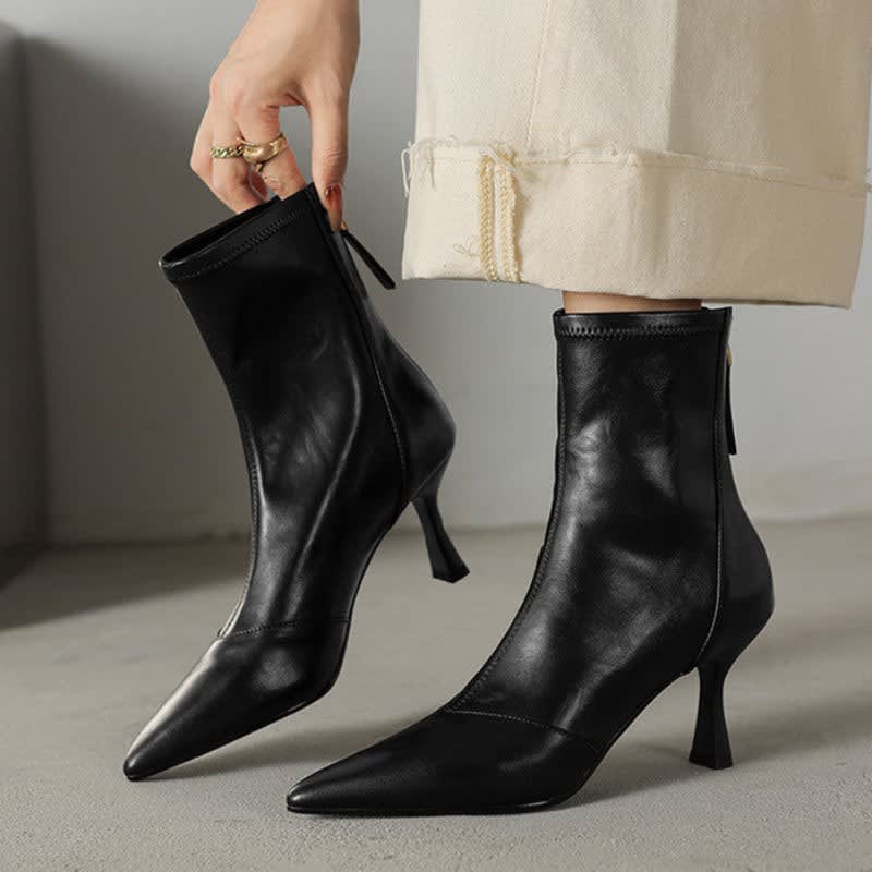 Women's Leather Pointed Toe Ankle Boots | Iseult_9