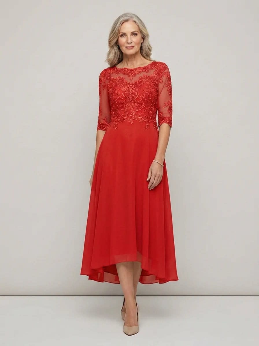 Women's Lace Mother of the Bride Wedding Guest Midi Dress | Monica_5