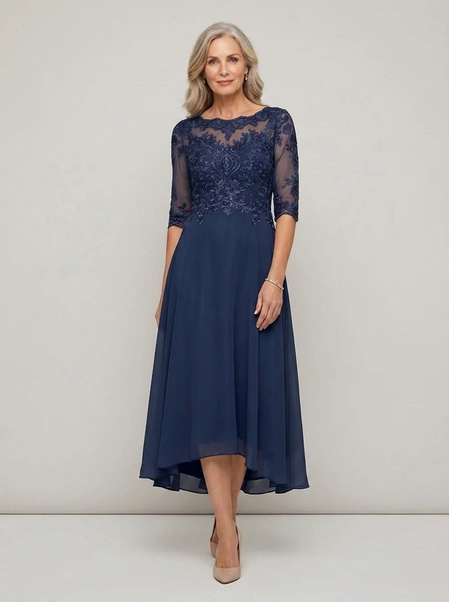 Women's Lace Mother of the Bride Wedding Guest Midi Dress | Monica_6