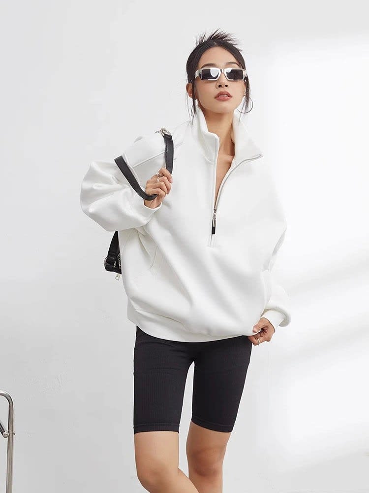 Women's Oversized Half Zip Sweatshirt | Flossie_6