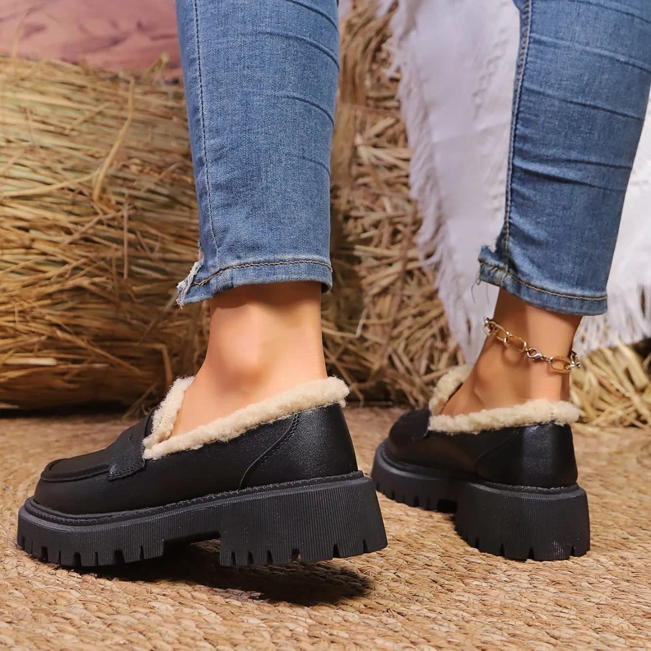 Women's Fleece Lined Platform Loafers | Eiluned_8